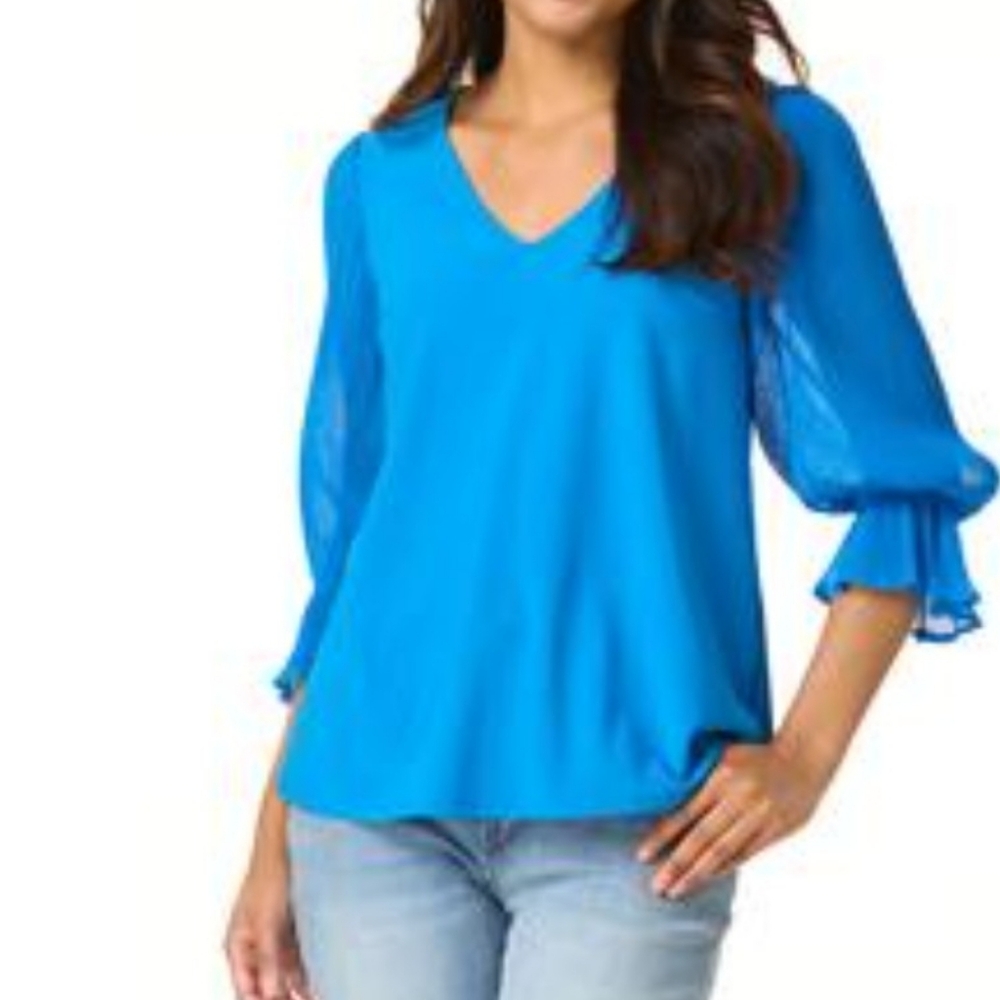 Cato Vibrant Blue Blouse with Pleated Sleeves